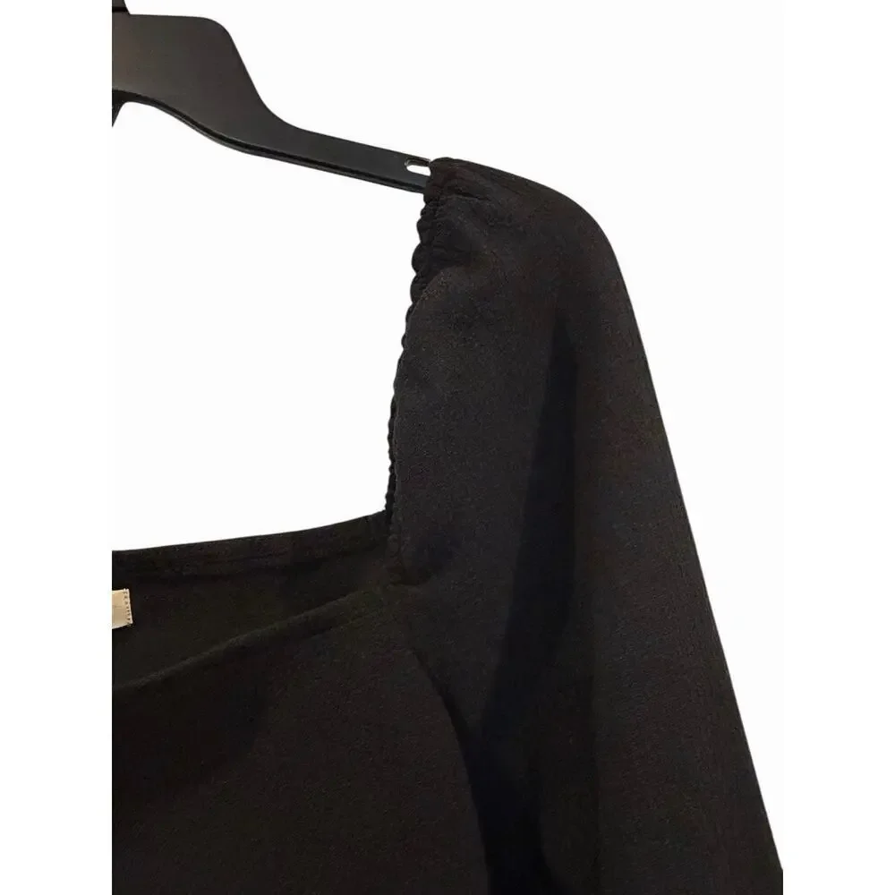 Madewell Crepe Black Square Neck Women’s Large Puff Sleeve Romantic